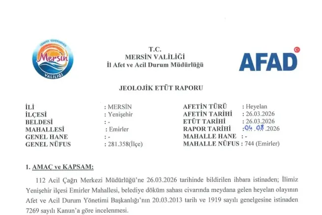 Emirler Mahallesi Jeolojik Etüt Raoru İlanı