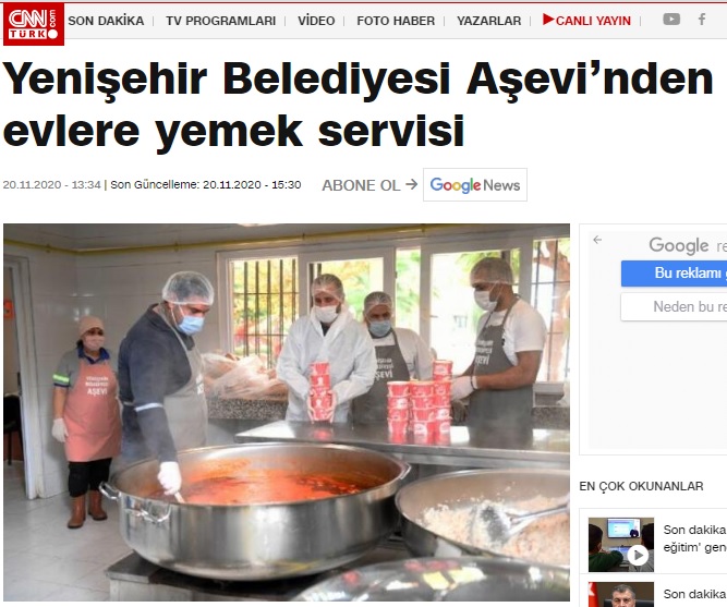 Yenişehir Belediyesi Aşevi’nden evlere yemek servisi