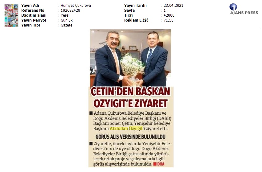 Soner Çetin’den Başkan Özyiğit’e ziyaret