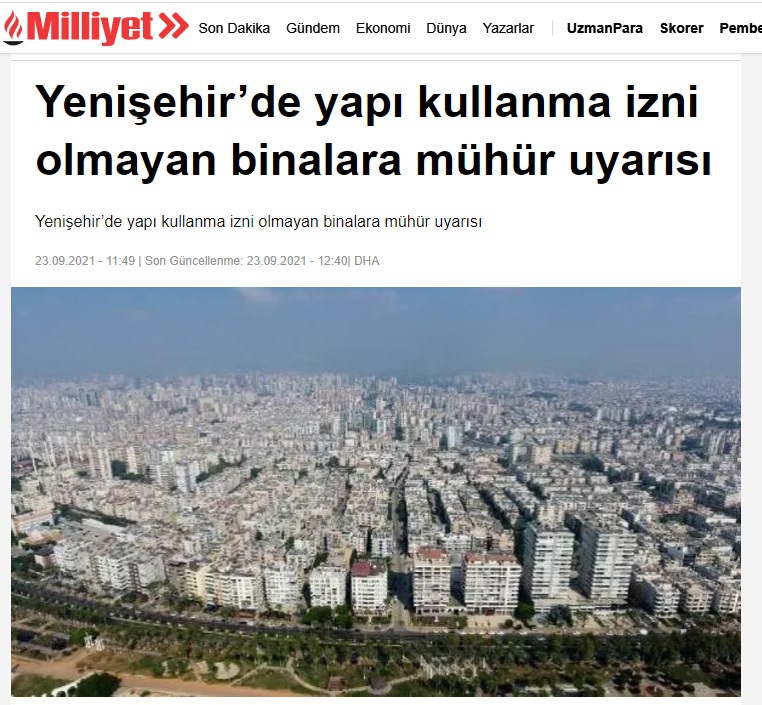 Yenişehir'de yapı kullanma izni olmayan binalara mühür uyarısı