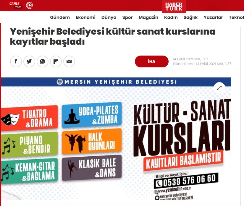 Yenişehir Belediyesi kültür sanat kurslarına kayıtlar başladı