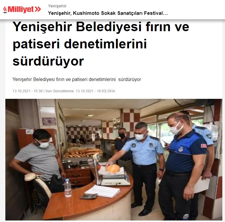 Yenişehir Belediyesi fırın ve patiseri denetimlerini sürdürüyor