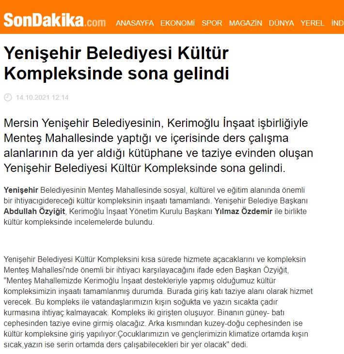 Yenişehir Belediyesi Kültür Kompleksinde sona gelindi