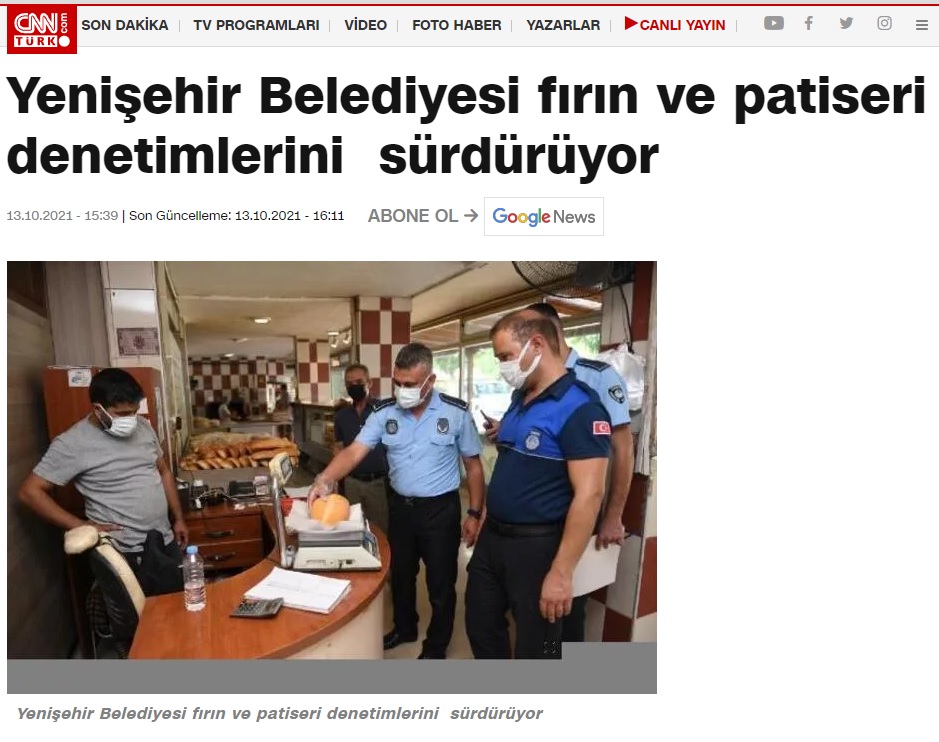 Yenişehir Belediyesi fırın ve patiseri denetimlerini sürdürüyor