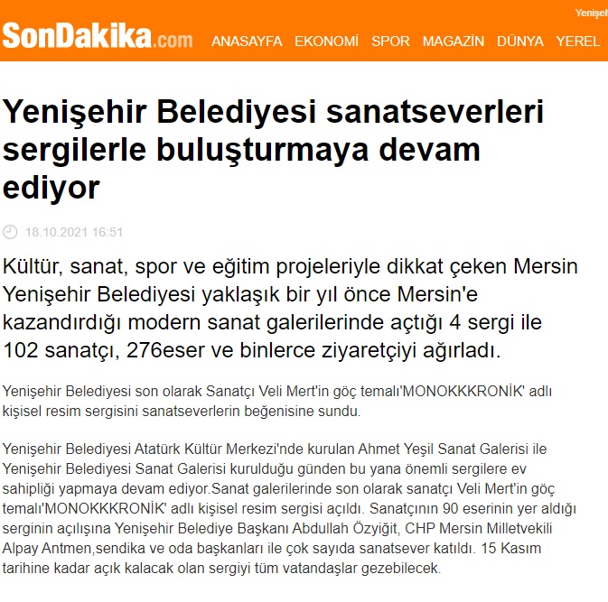 Yenişehir Belediyesi sanatseverleri sergilerle buluşturmaya devam ediyor