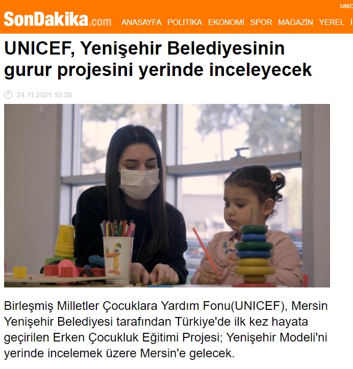 UNICEF, Yenişehir Belediyesinin gurur projesini yerinde inceleyecek