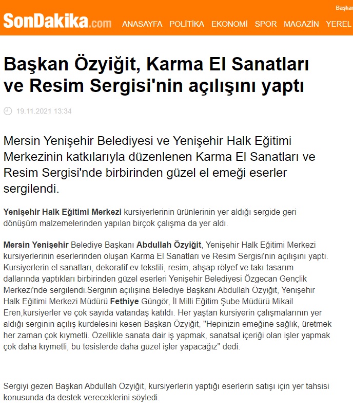 Başkan Özyiğit, Karma El Sanatları ve Resim Sergisi’nin açılışını yaptı