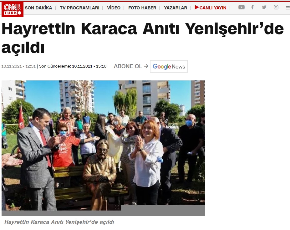 Hayrettin Karaca Anıtı Yenişehir’de açıldı