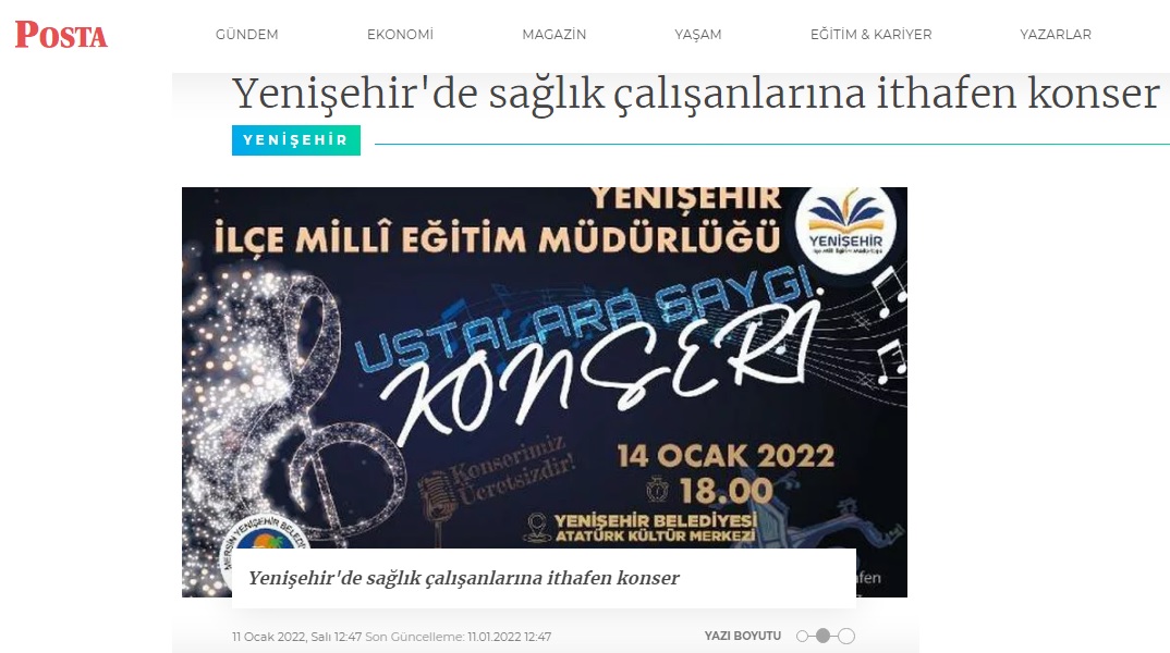 Yenişehir’de sağlık çalışanlarına ithafen konser