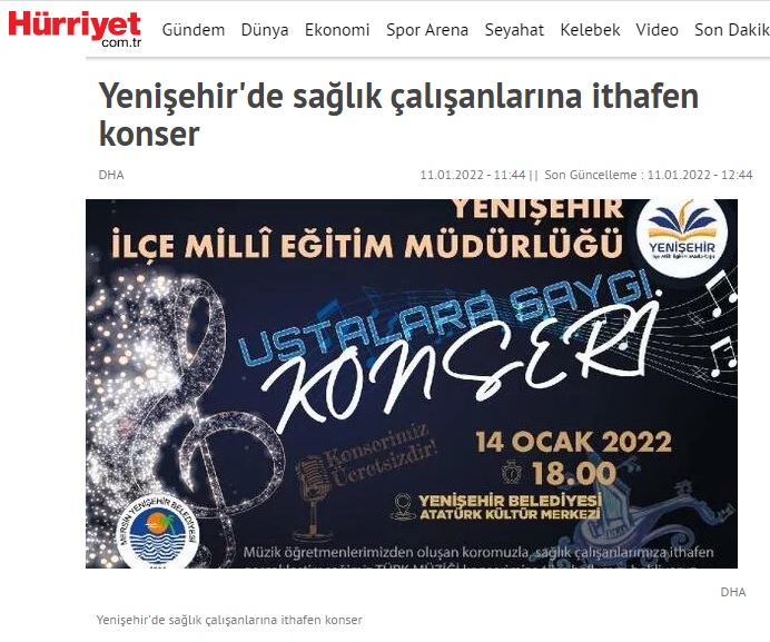 Yenişehir’de sağlık çalışanlarına ithafen konser