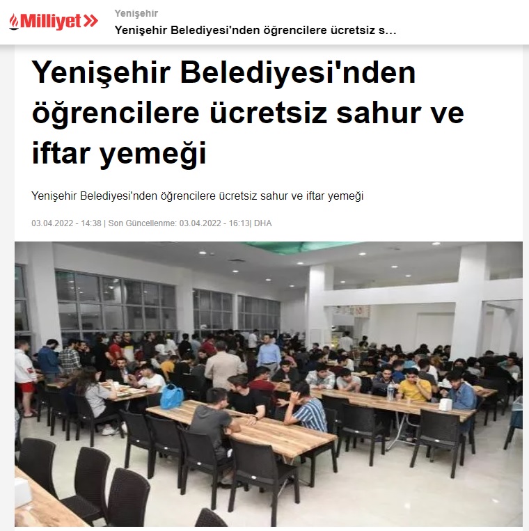 Yenişehir Belediyesinden öğrencilere ücretsiz sahur ve iftar yemeği