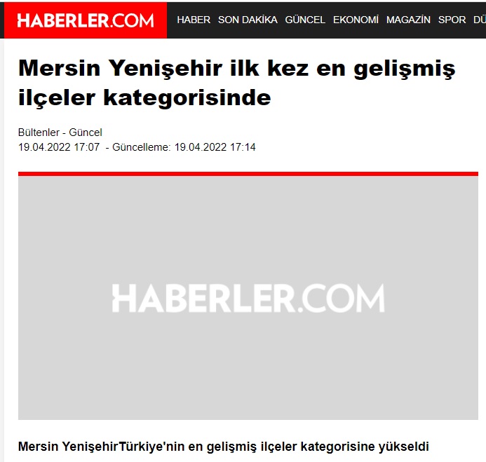 Mersin Yenişehir Türkiye’nin en gelişmiş ilçeler kategorisine yükseldi