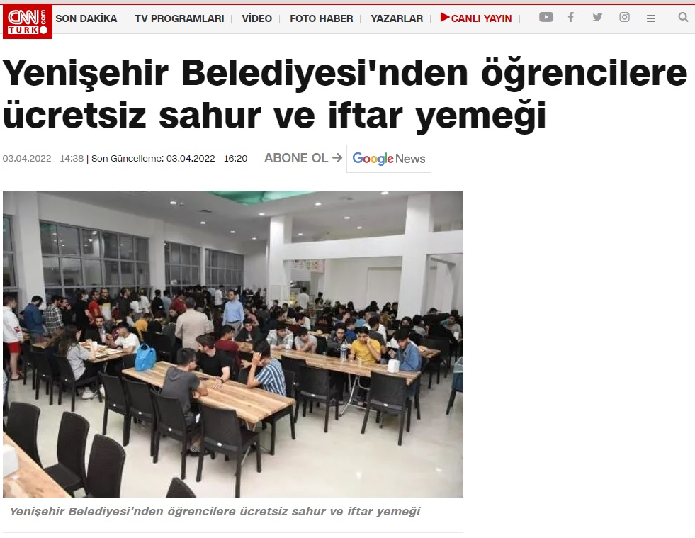 Yenişehir Belediyesinden öğrencilere ücretsiz sahur ve iftar yemeği