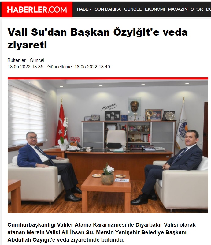 Vali Su’dan Başkan Özyiğit’e veda ziyareti