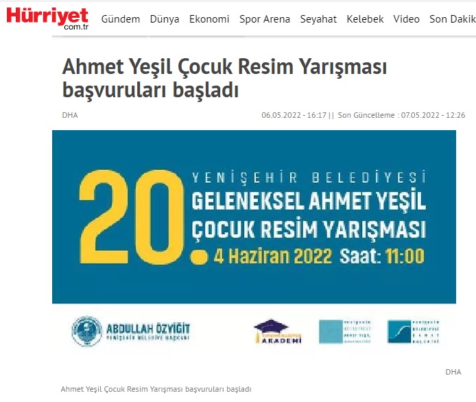 20. Geleneksel Ahmet Yeşil Çocuk Resim Yarışması başvuruları başladı