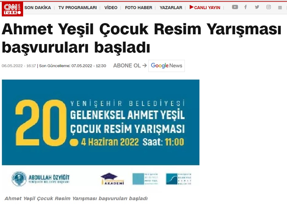 20. Geleneksel Ahmet Yeşil Çocuk Resim Yarışması başvuruları başladı