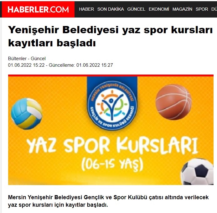 Yenişehir Belediyesi yaz spor kursları kayıtları başladı