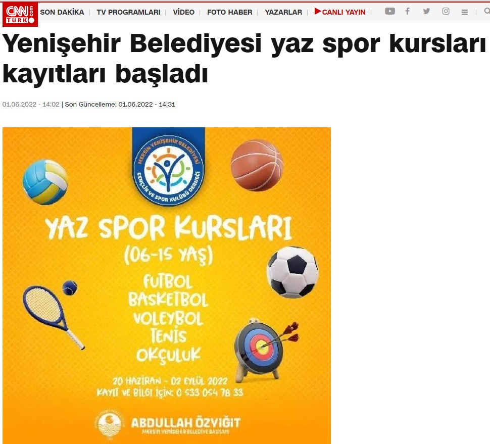 Yenişehir Belediyesi yaz spor kursları kayıtları başladı