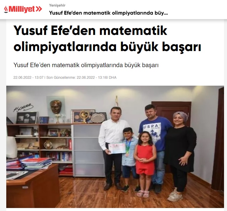 Yusuf Efe’den matematik olimpiyatlarında büyük başarı