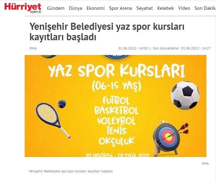 Yenişehir Belediyesi yaz spor kursları kayıtları başladı