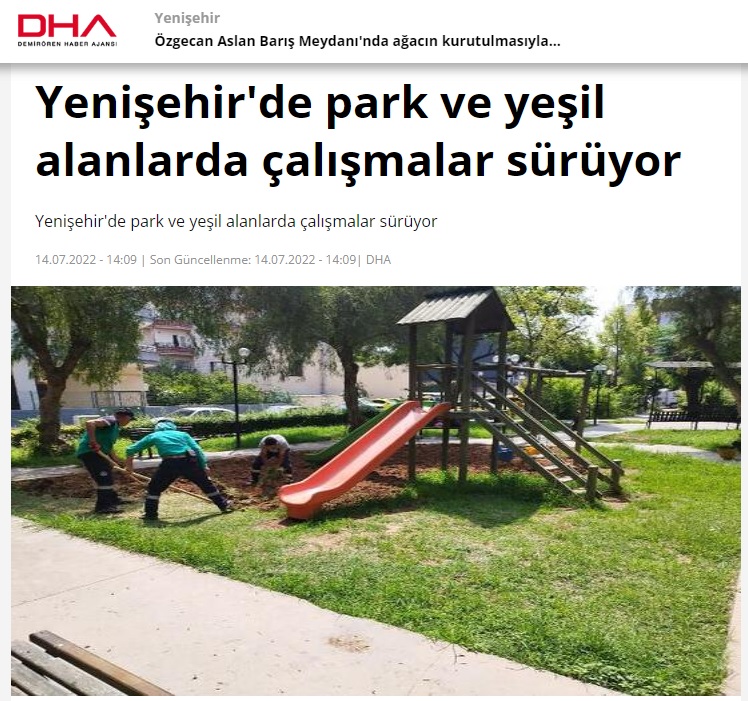 Yenişehir Belediyesi park ve yeşil alanlarda çalışmalarını sürdürüyor