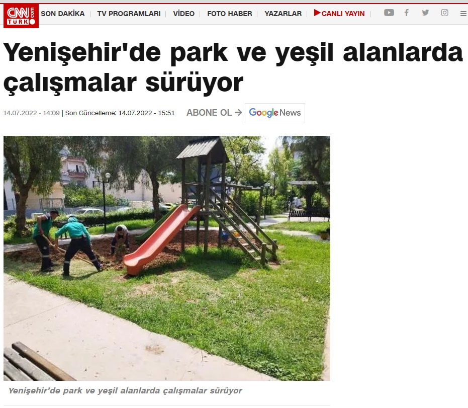 Yenişehir Belediyesi park ve yeşil alanlarda çalışmalarını sürdürüyor