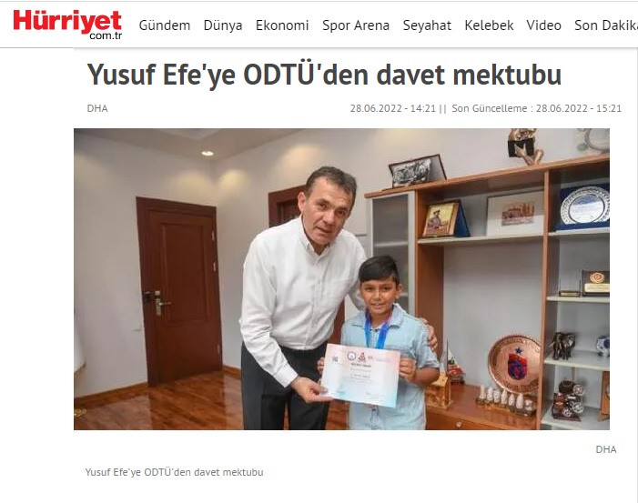 Yenişehirli Yusuf Efe’ye ODTÜ’den davet mektubu