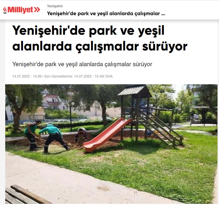 Yenişehir Belediyesi park ve yeşil alanlarda çalışmalarını sürdürüyor