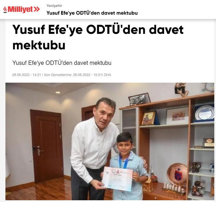 Yenişehirli Yusuf Efe’ye ODTÜ’den davet mektubu