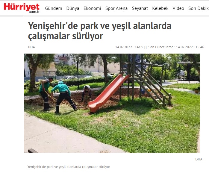 Yenişehir Belediyesi park ve yeşil alanlarda çalışmalarını sürdürüyor