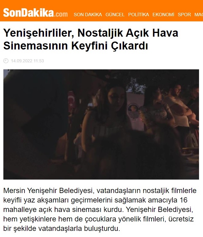 Yenişehirliler nostaljik açık hava sinemasının keyfini çıkardı