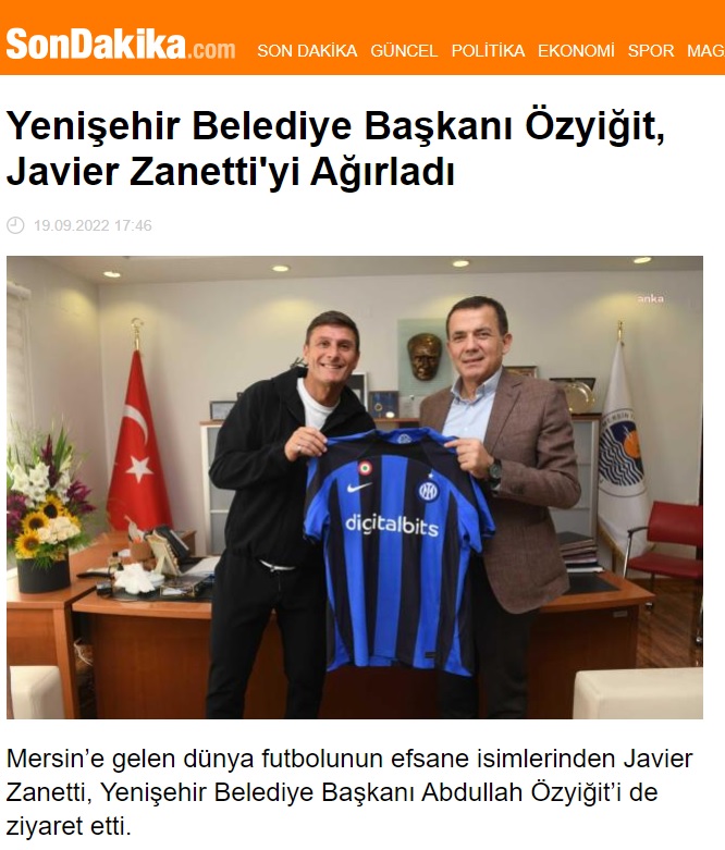 Başkan Abdullah Özyiğit, Javier Zanetti’yi ağırladı