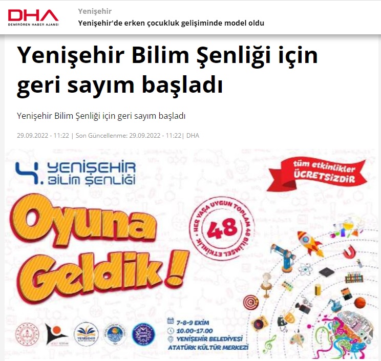 4. Yenişehir Bilim Şenliği için geri sayım başladı