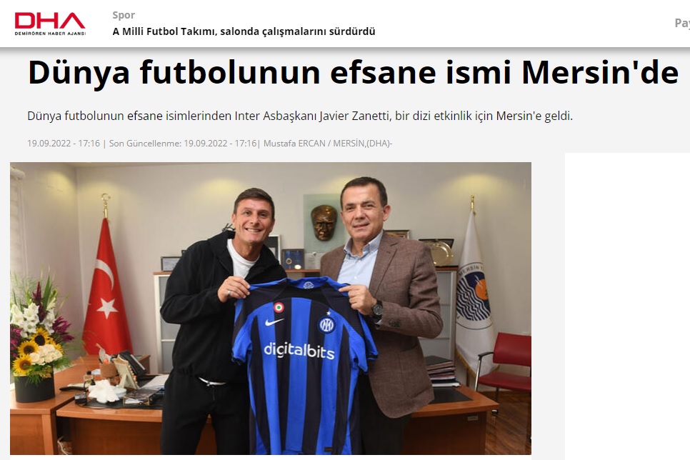 Başkan Abdullah Özyiğit, Javier Zanetti’yi ağırladı