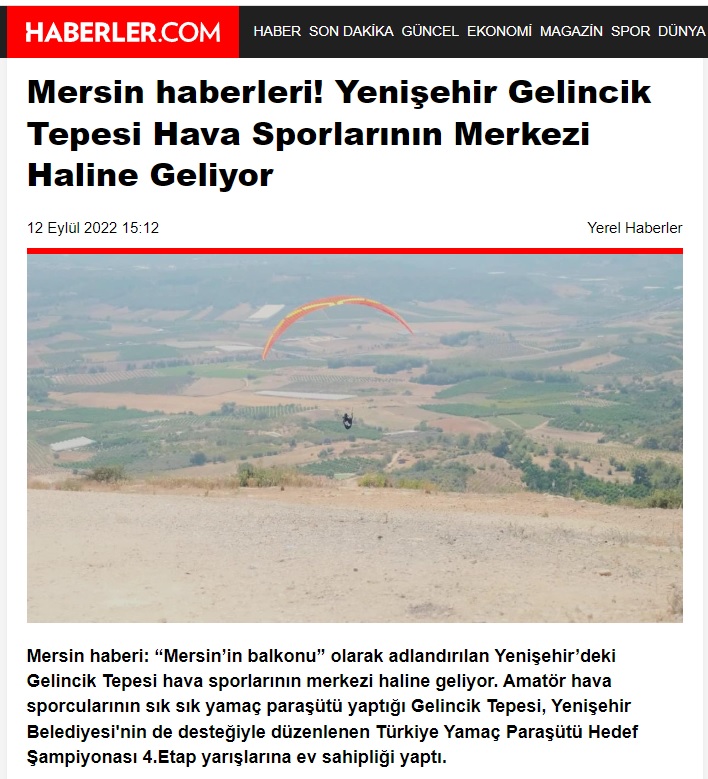 Yenişehir Gelincik Tepesi hava sporlarının merkezi haline geliyor