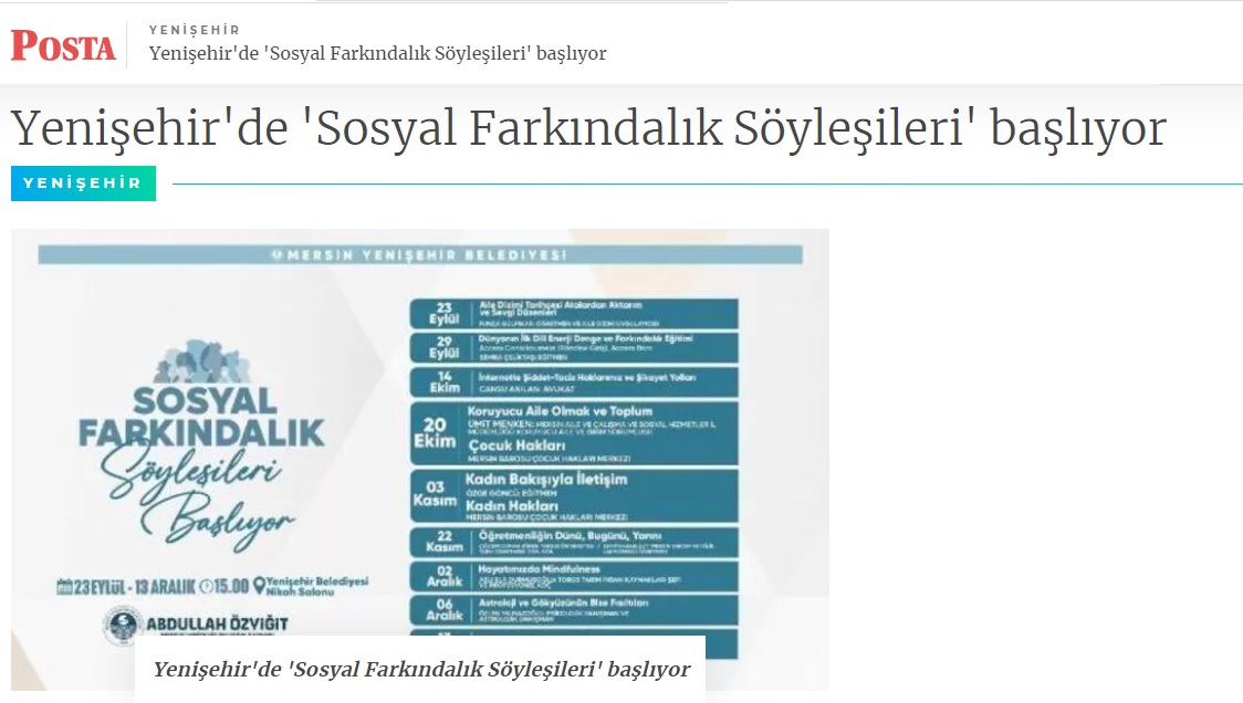 Yenişehir Belediyesi “Sosyal Farkındalık Söyleşileri” başlıyor