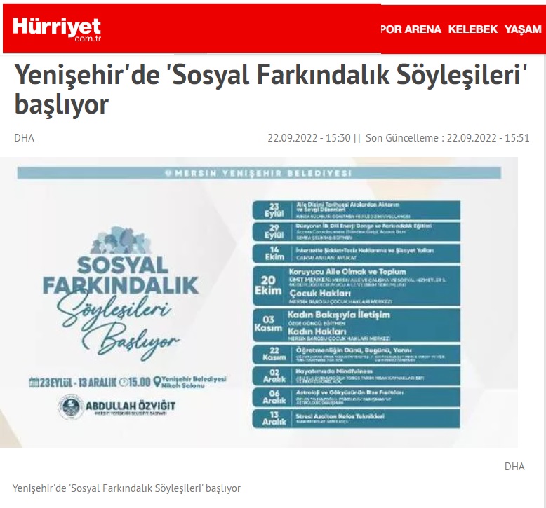 Yenişehir Belediyesi “Sosyal Farkındalık Söyleşileri” başlıyor