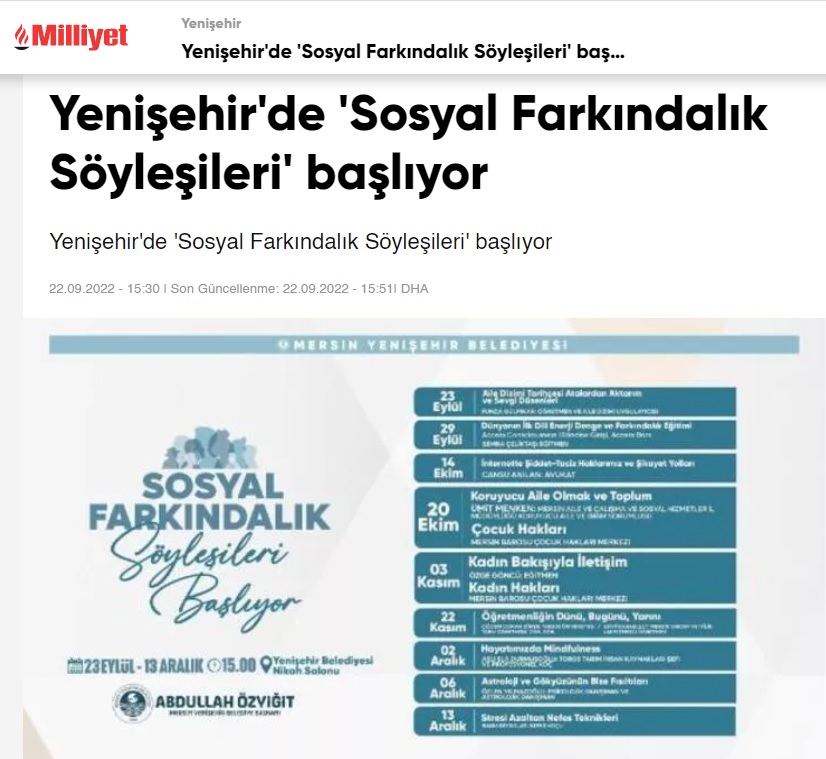 Yenişehir Belediyesi “Sosyal Farkındalık Söyleşileri” başlıyor