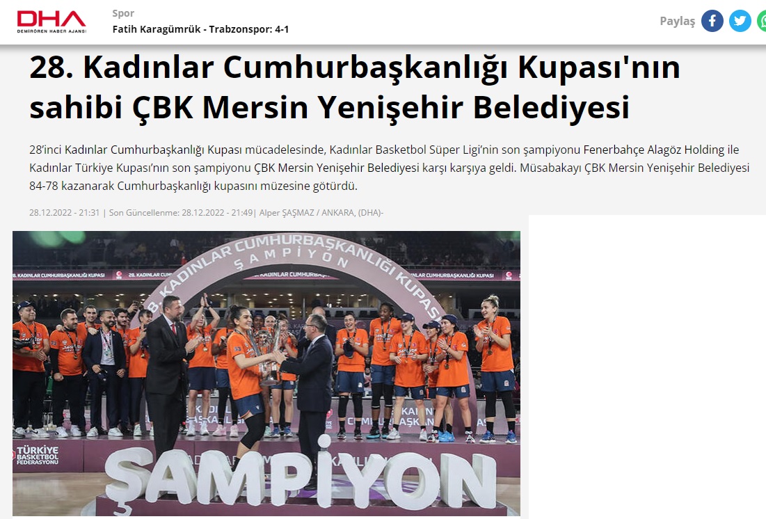 ÇBK Mersin Yenişehir Belediyesi tarih yazdı