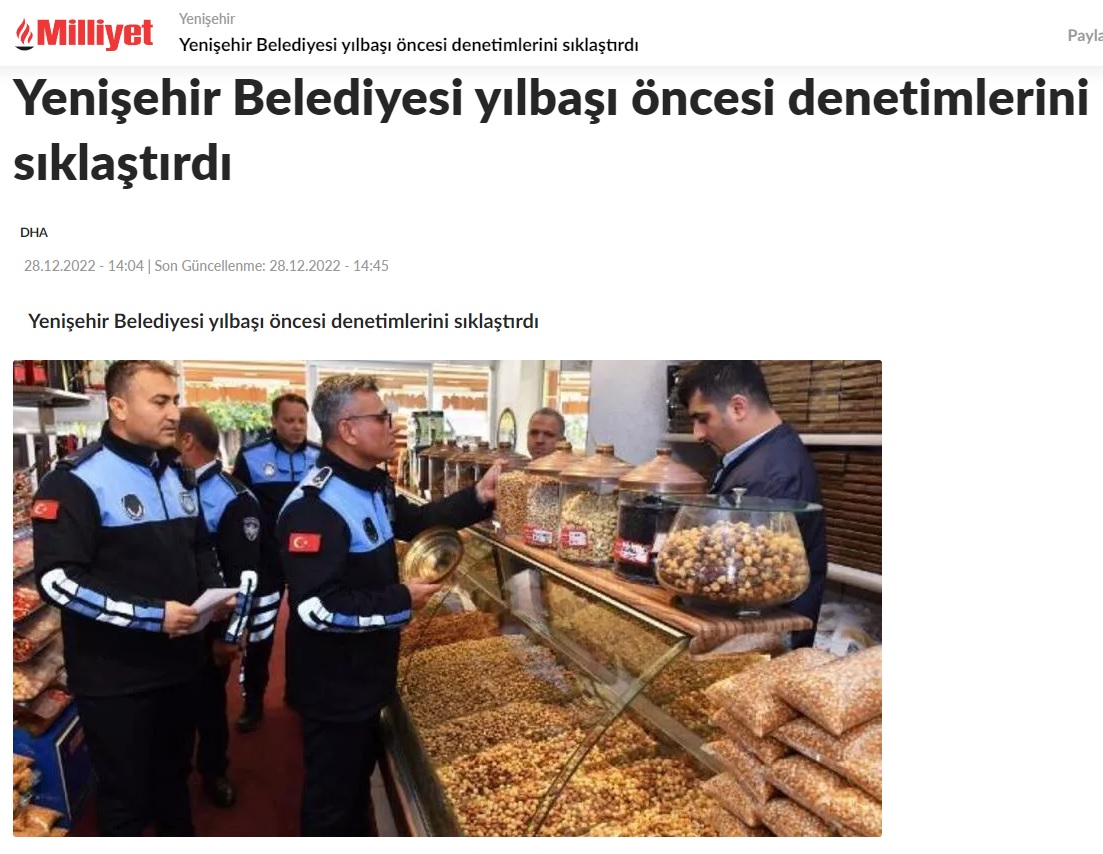 Yenişehir Belediyesi yılbaşı öncesi denetimlerini sıklaştırdı