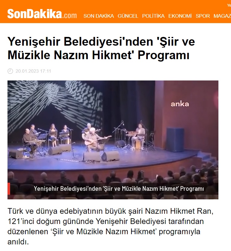 Yenişehir Belediyesi Nazım Hikmet’i unutmadı