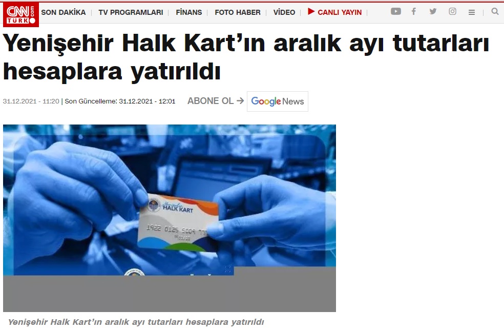 Yenişehir Halk Kart tutarları yeni yıl öncesinde yatırıldı