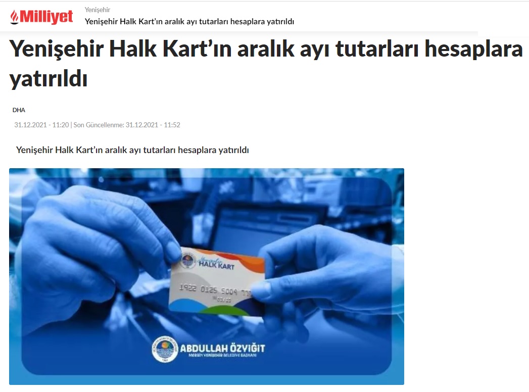 Yenişehir Halk Kart tutarları yeni yıl öncesinde yatırıldı