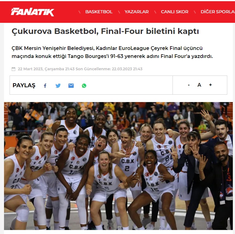 ÇBK Mersin Yenişehir Belediyesi, Final Four'da