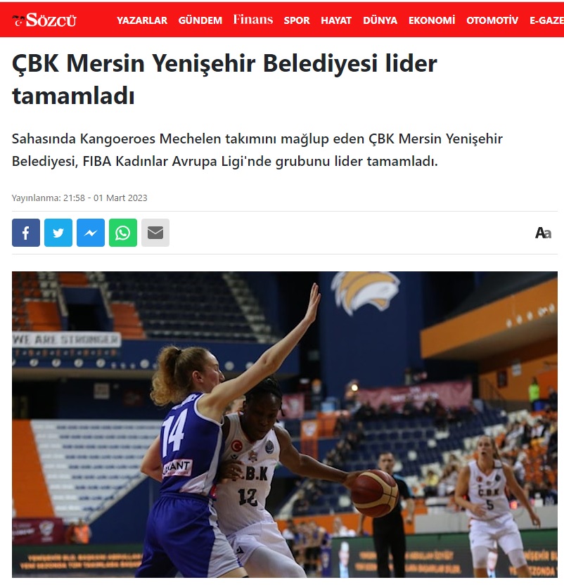 ÇBK Mersin Yenişehir Belediyesi liderliğini korudu