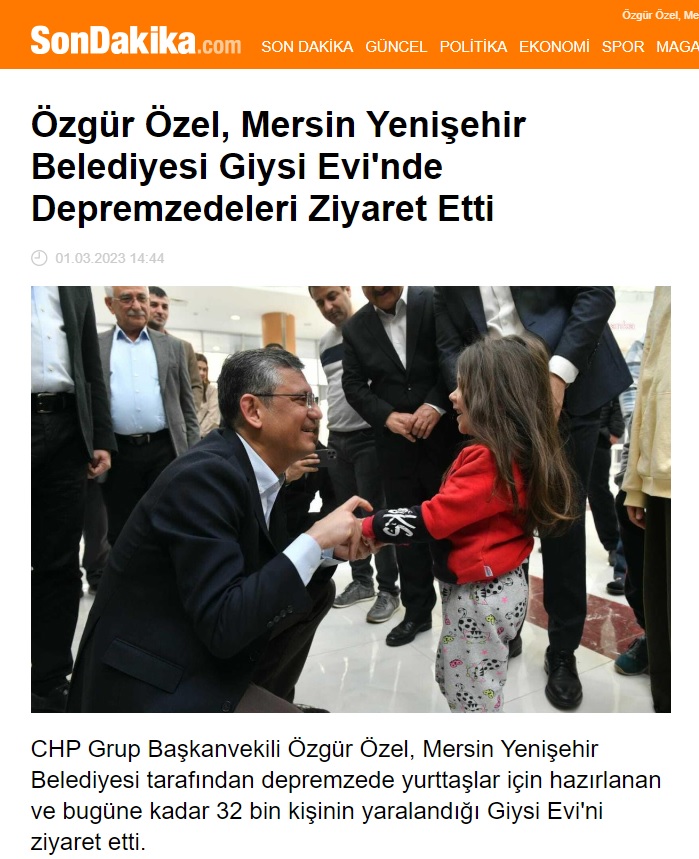 CHP'li Özgür Özel, Yenişehir Belediyesi Giysi Evi'nde depremzedeleri ziyaret etti