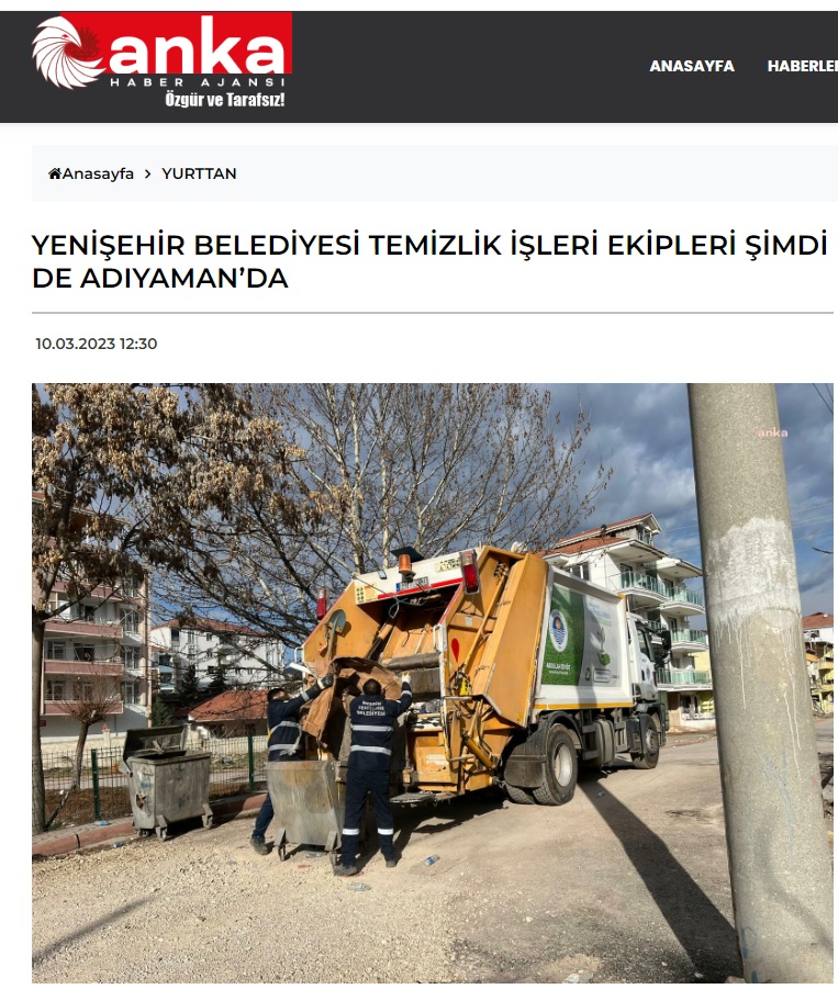 Yenişehir Belediyesi temizlik işleri ekipleri şimdi de Adıyaman’da