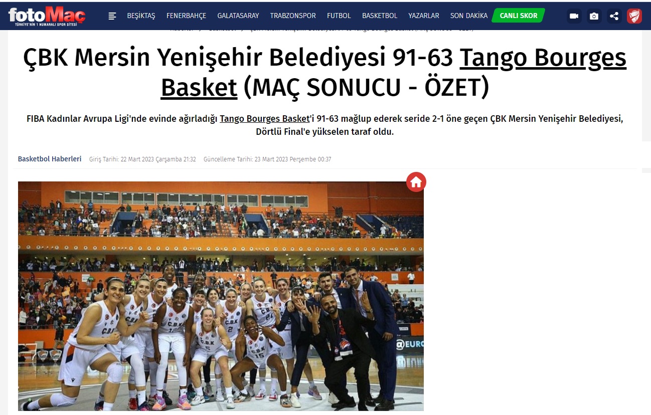 ÇBK Mersin Yenişehir Belediyesi 91-63 Tango Bourges