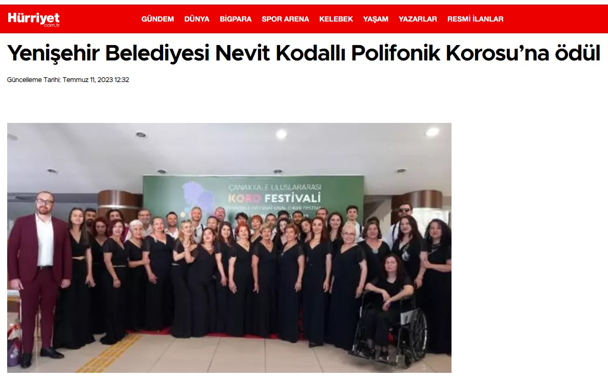 Yenişehir Belediyesi Nevit Kodallı Polifonik Korosu’na uluslararası festivalden ödül