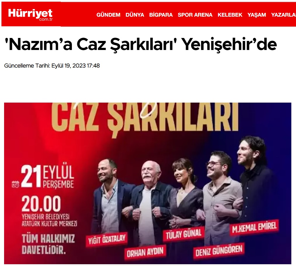 “Nâzım’a Caz Şarkıları” Yenişehir’de